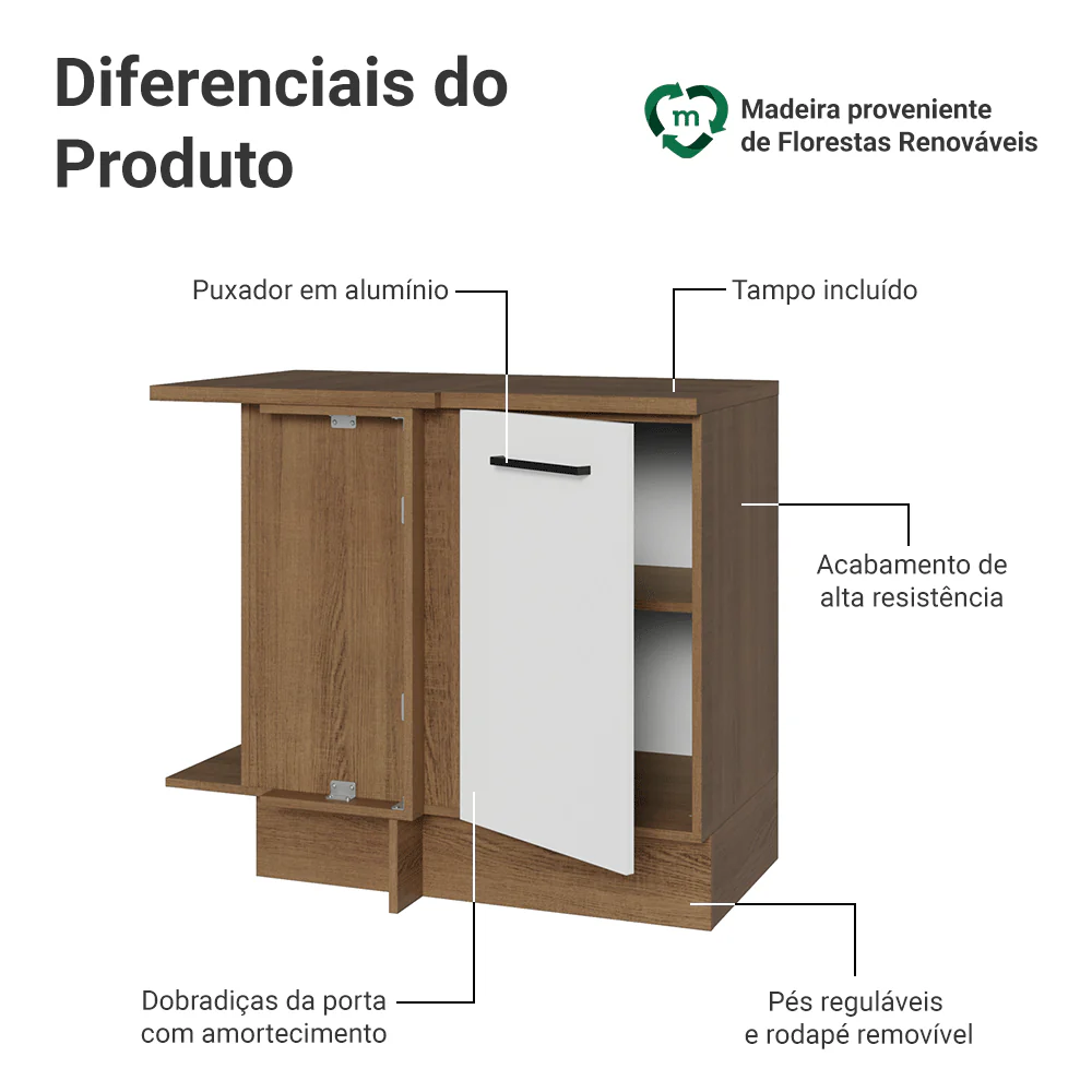 Balcão de Canto Madesa Agata 1 Porta Rustic/Branco - Image 3