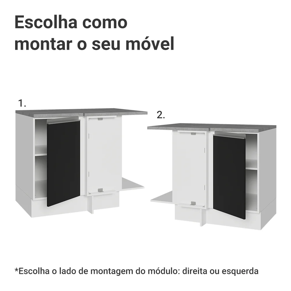 Balcão de Canto Madesa Glamy 1 Porta 60 cm Profundidade (Com Tampo) Branco/Preto - Image 4