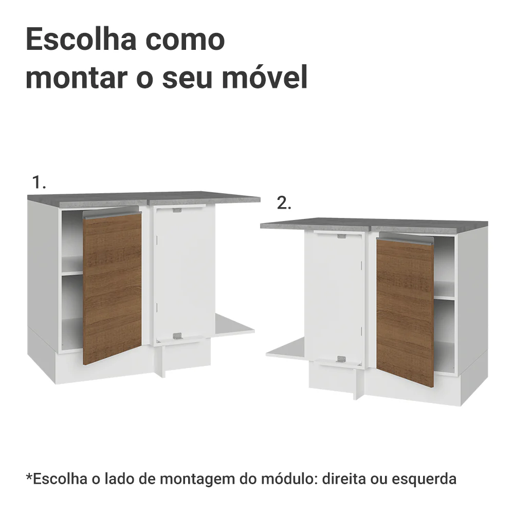 Balcão de Canto Madesa Glamy 1 Porta 60 cm Profundidade (Com Tampo) Branco/Rustic - Image 4