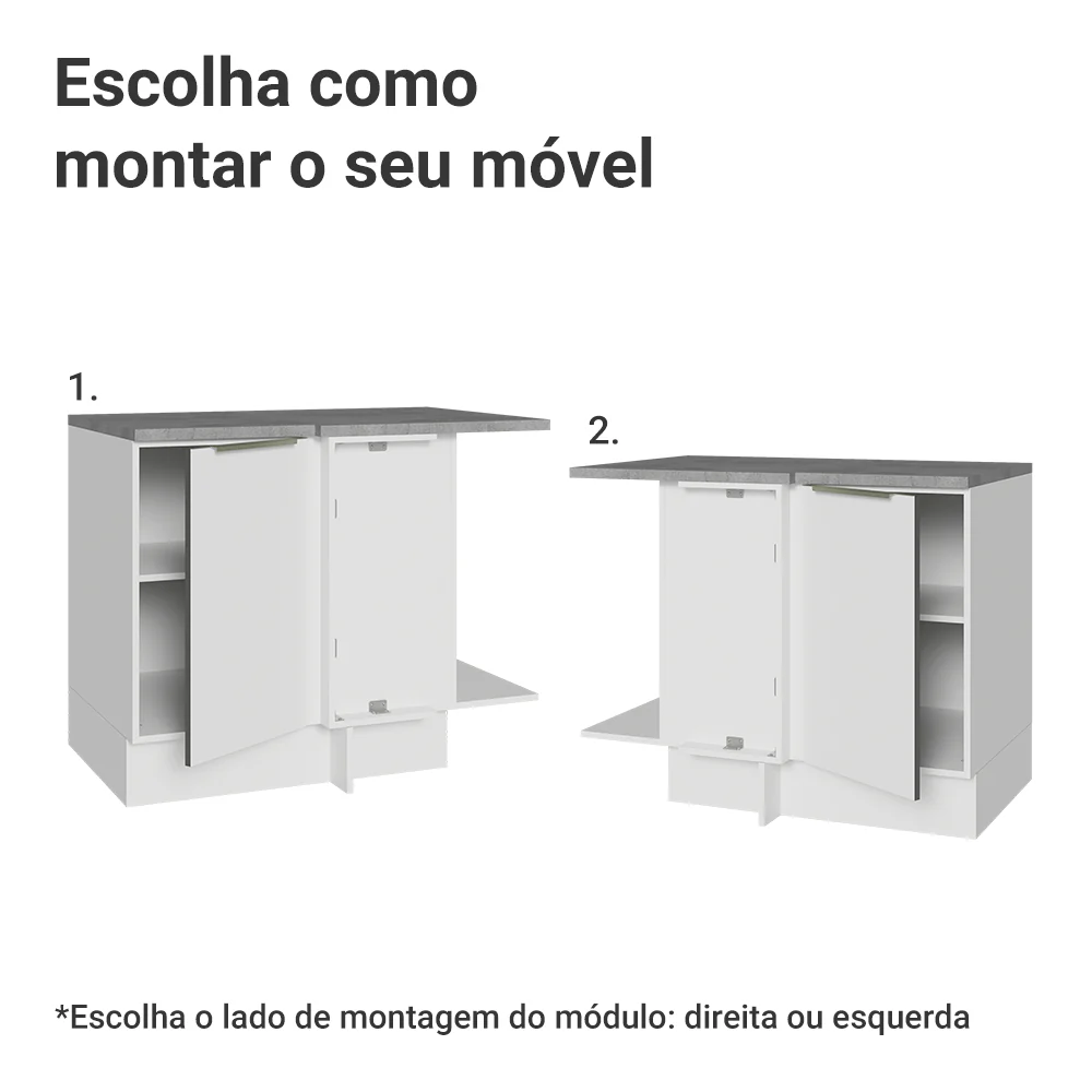 Balcão de Canto para Linha de 60 cm de Profundidade 1 Porta (Com Tampo) Branco/Branco Veludo Lux Madesa - Image 4
