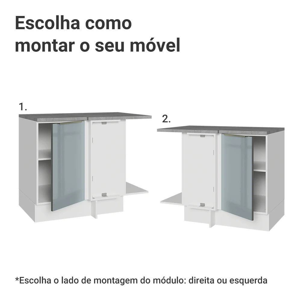 Balcão de Canto para Linha de 60 cm de Profundidade 1 Porta (Com Tampo) Branco/Cinza Lux Madesa - Image 4
