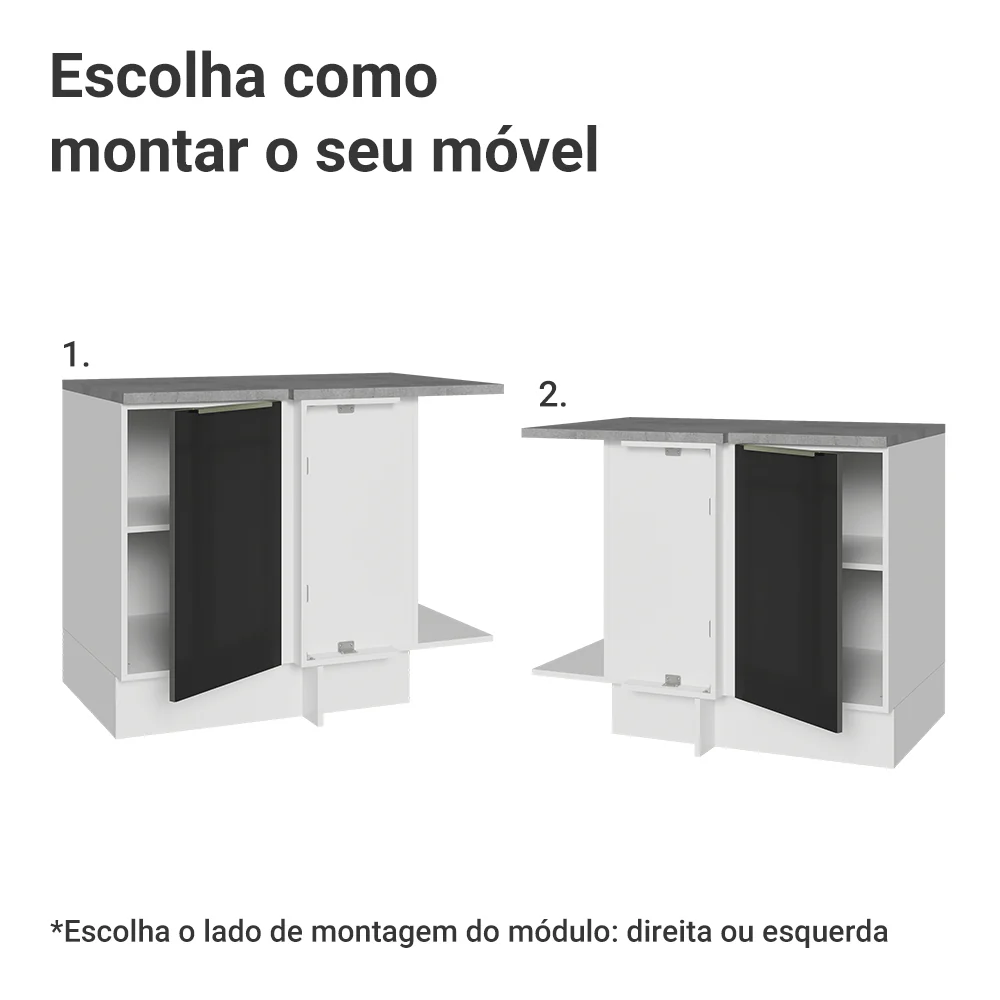 Balcão de Canto para Linha de 60 cm de Profundidade 1 Porta (Com Tampo) Branco/Preto Lux Madesa - Image 4