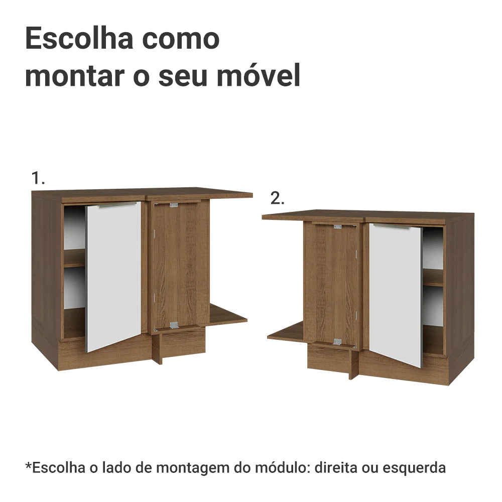 Balcão de Canto para Linha de 60 cm de Profundidade 1 Porta (Com Tampo) Rustic/Branco Veludo Lux Madesa - Image 4
