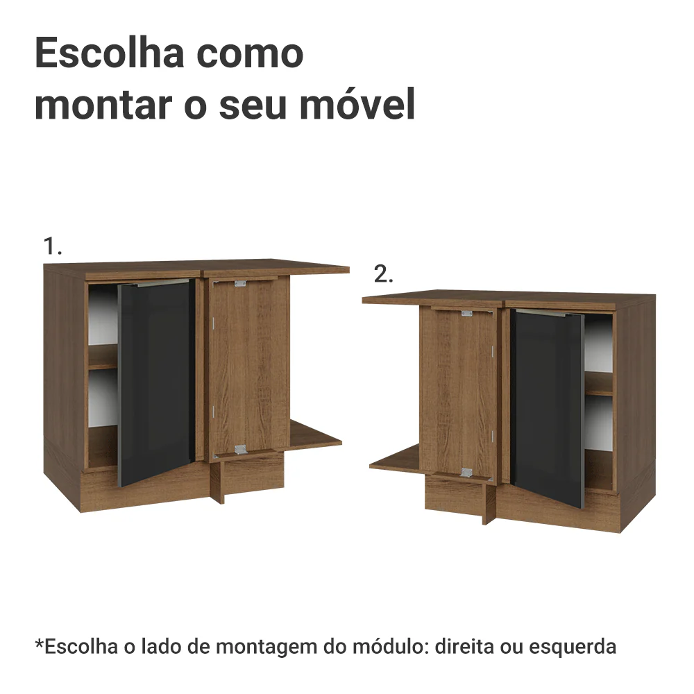 Balcão de Canto para Linha de 60 cm de Profundidade 1 Porta (Com Tampo) Rustic/Preto Lux Madesa - Image 4