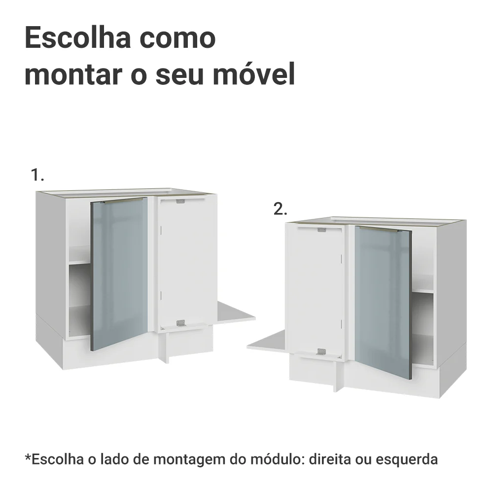 Balcão de Canto para Linha de 60 cm de Profundidade 1 Porta (Sem Tampo) Branco/Cinza Lux Madesa - Image 4