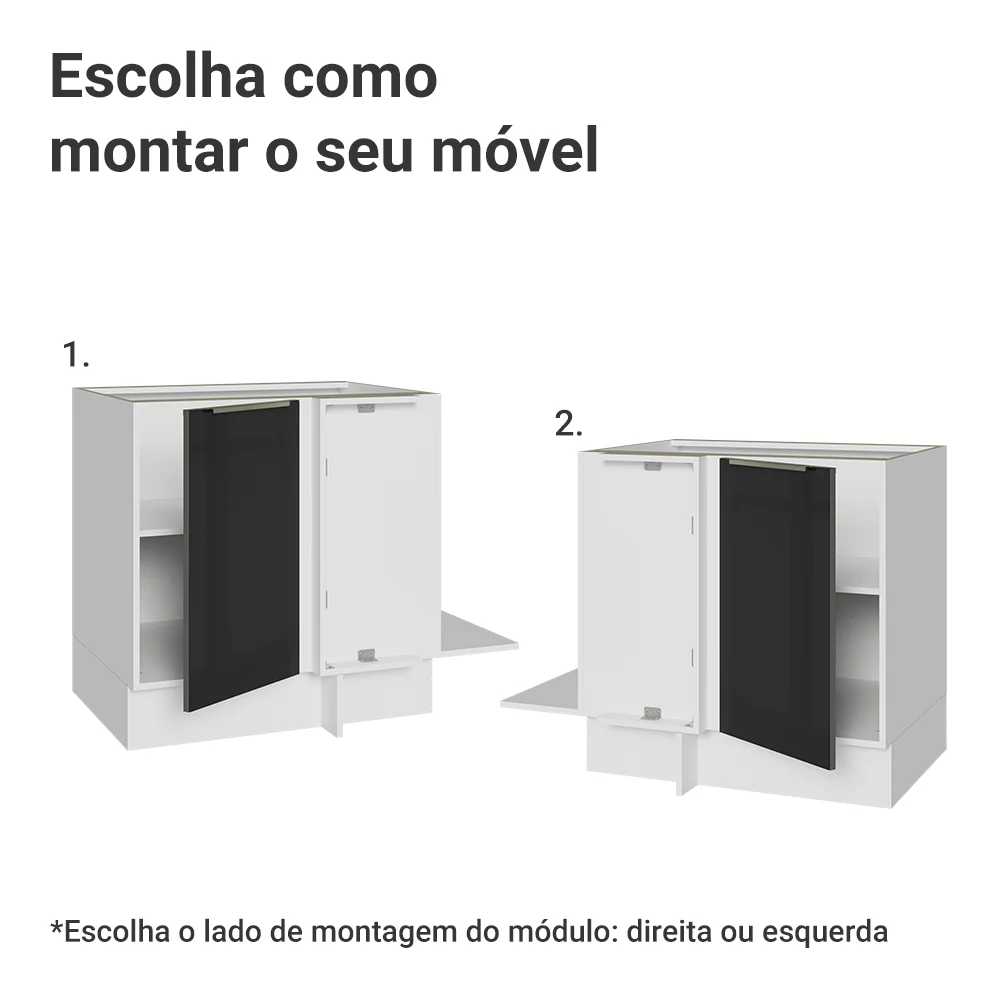 Balcão de Canto para Linha de 60 cm de Profundidade 1 Porta (Sem Tampo) Branco/Preto Lux Madesa - Image 4