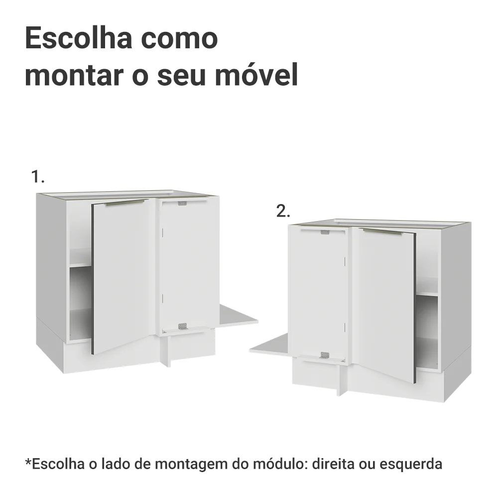 Balcão de Canto para Linha de 60 cm de Profundidade 1 Porta (Sem Tampo) Branco/Branco Veludo Lux Madesa - Image 4