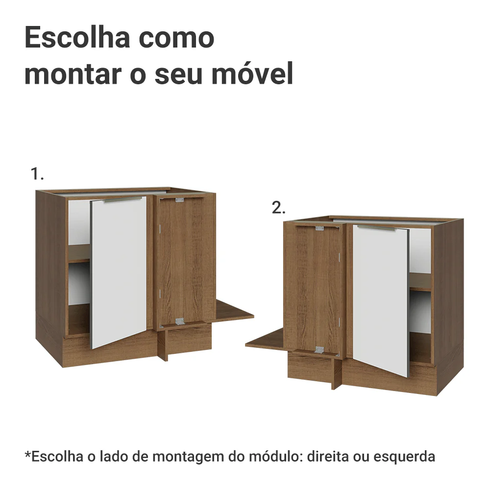 Balcão de Canto para Linha de 60 cm de Profundidade 1 Porta (Sem Tampo) Rustic/Branco Veludo Lux Madesa - Image 4