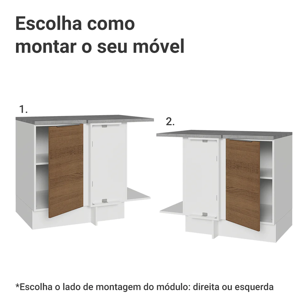 Balcão de Canto Madesa Stella 1 Porta 60 cm Profundidade (Com Tampo) Branco/Rustic - Image 4