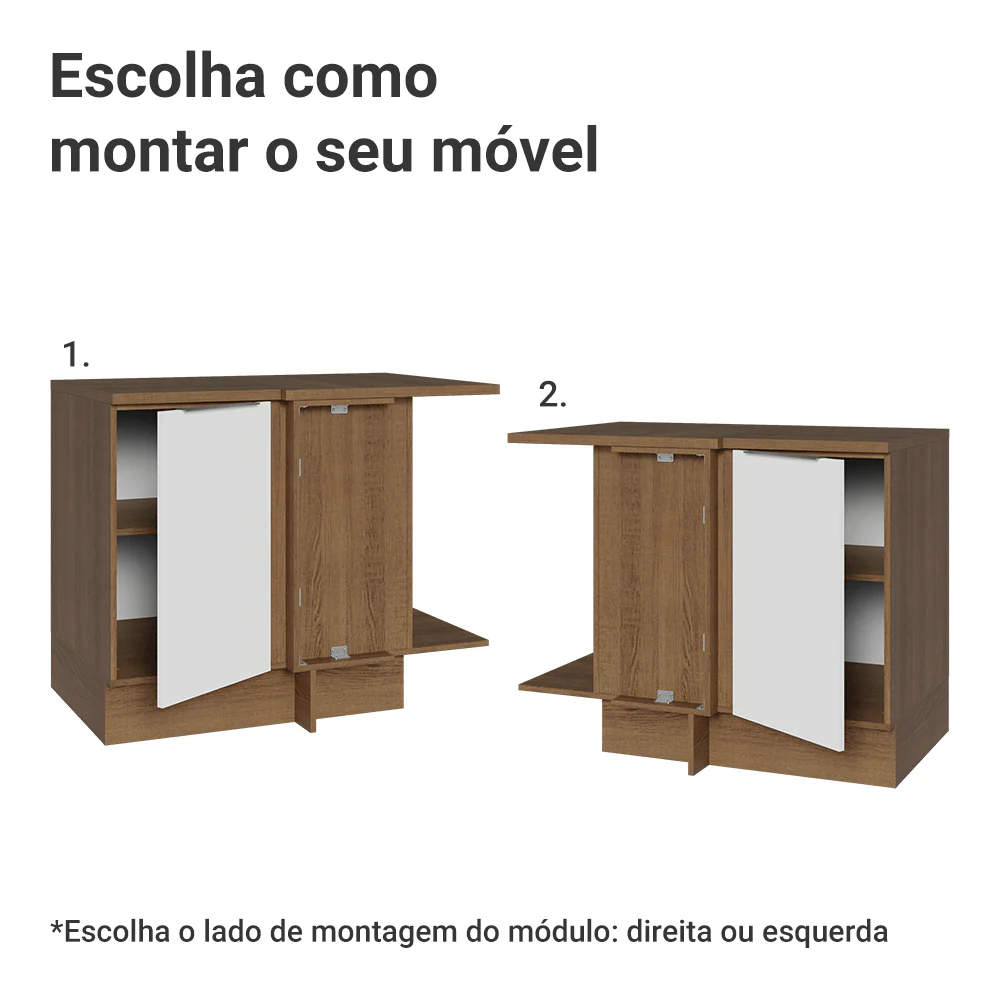 Balcão de Canto Madesa Stella 1 Porta 60 cm Profundidade (Com Tampo) Rustic/Branco - Image 4