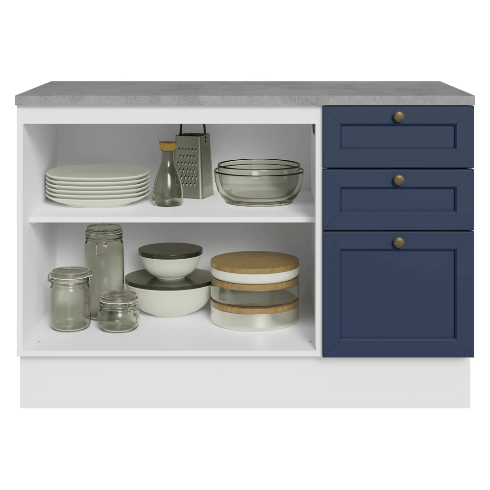 Balcão de Cozinha 120 x 60 cm 2 Portas 3 Gavetas (Com Tampo) Branco/Azul Vik Madesa - Image 4