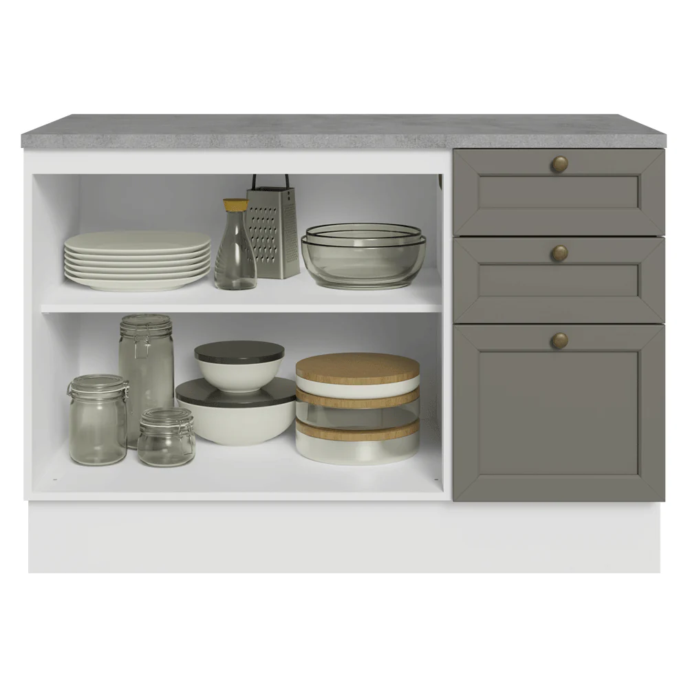 Balcão de Cozinha 120 x 60 cm 2 Portas 3 Gavetas (Com Tampo) Branco/Cinza Vik Madesa - Image 4