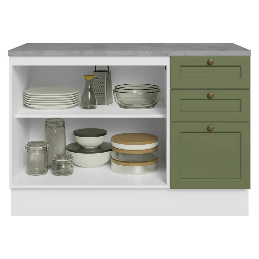 Balcão de Cozinha 120 x 60 cm 2 Portas 3 Gavetas (Com Tampo) Branco/Verde Vik Madesa - Image 4