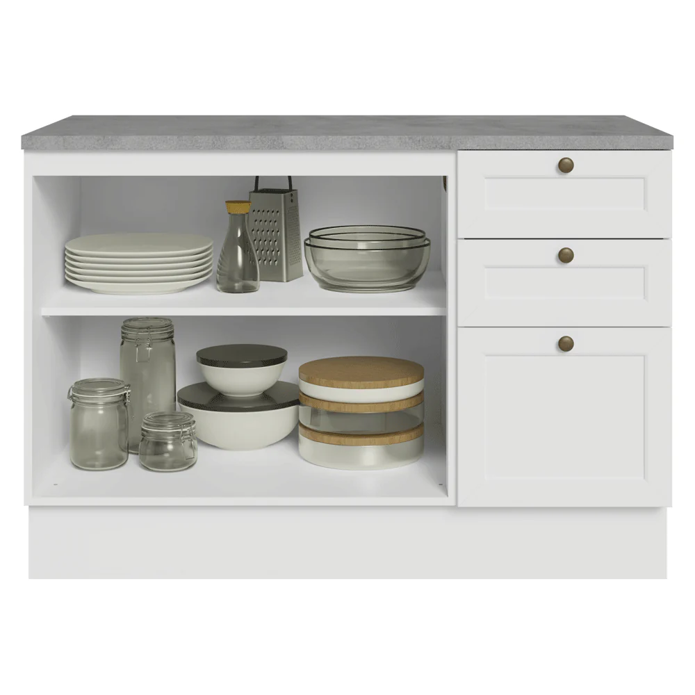 Balcão de Cozinha 120 x 60 cm 2 Portas 3 Gavetas (Com Tampo) Branco Vik Madesa - Image 4