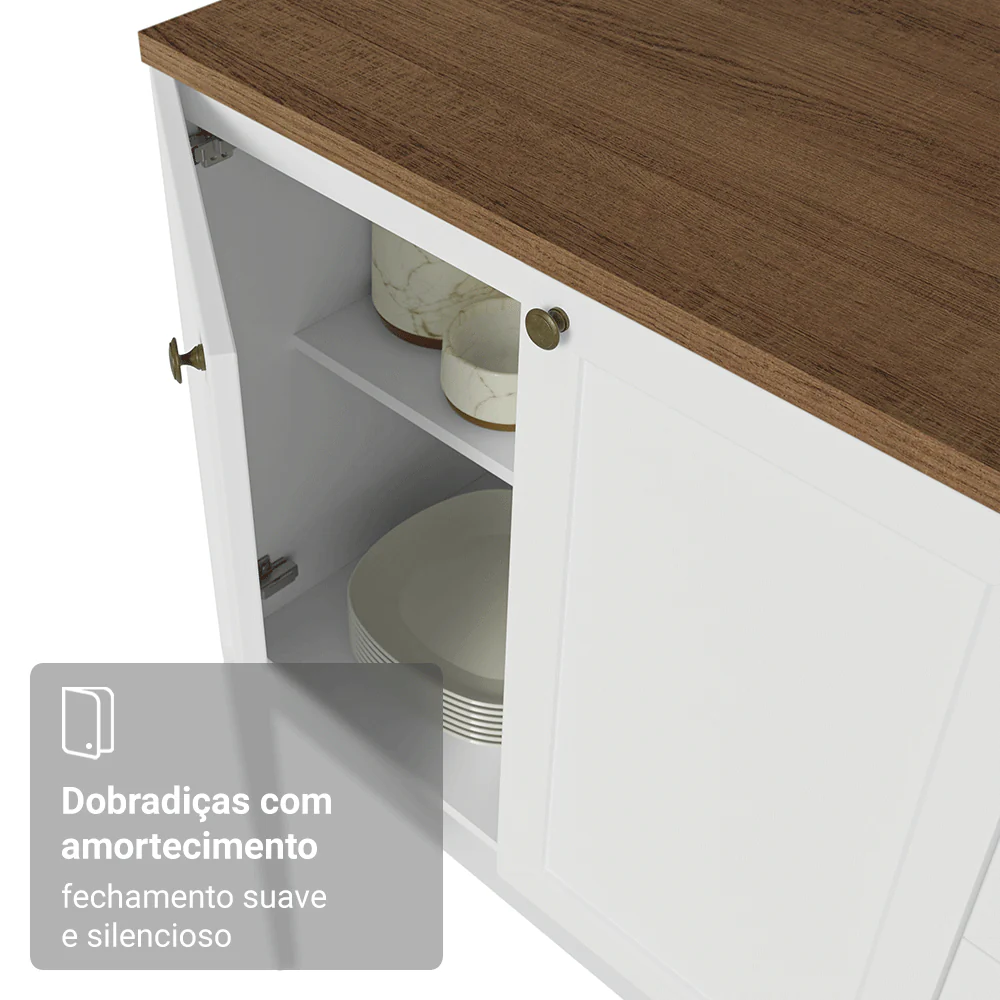Balcão de Cozinha 120 x 60 cm 2 Portas (Com Tampo) Branco/Rustic Vik Madesa - Image 7
