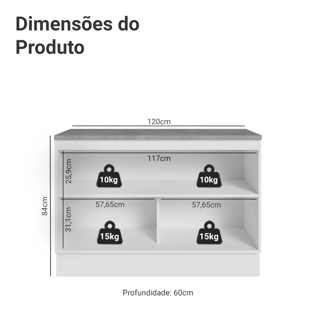 Balcão de Cozinha 120 x 60 cm 2 Portas (Com Tampo) Branco/Verde Vik Madesa - Image 2