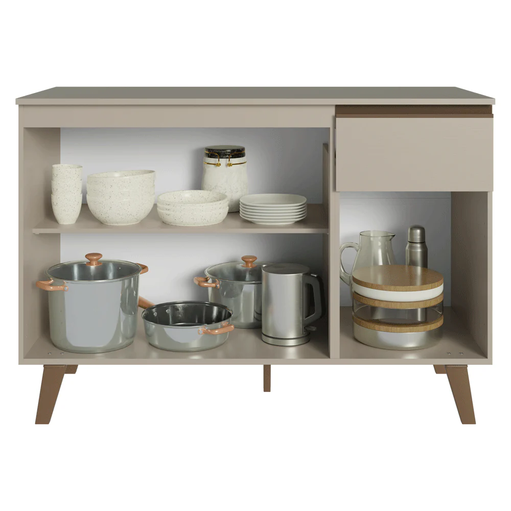 Balcão de Cozinha 120 cm 3 Portas 1 Gaveta Com Pés Crema Nice Madesa - Image 4