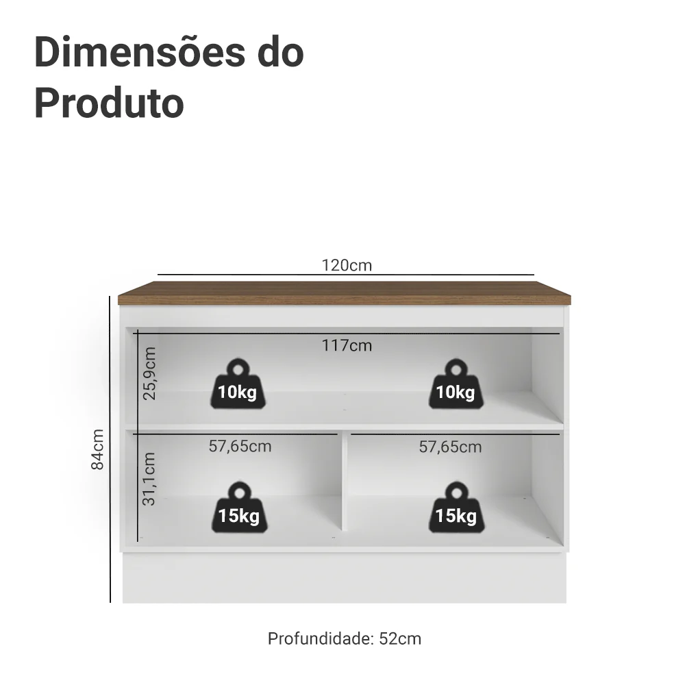 Balcão de Cozinha 120 cm 2 Portas Branco Tampo Rustic Vik Madesa - Image 2