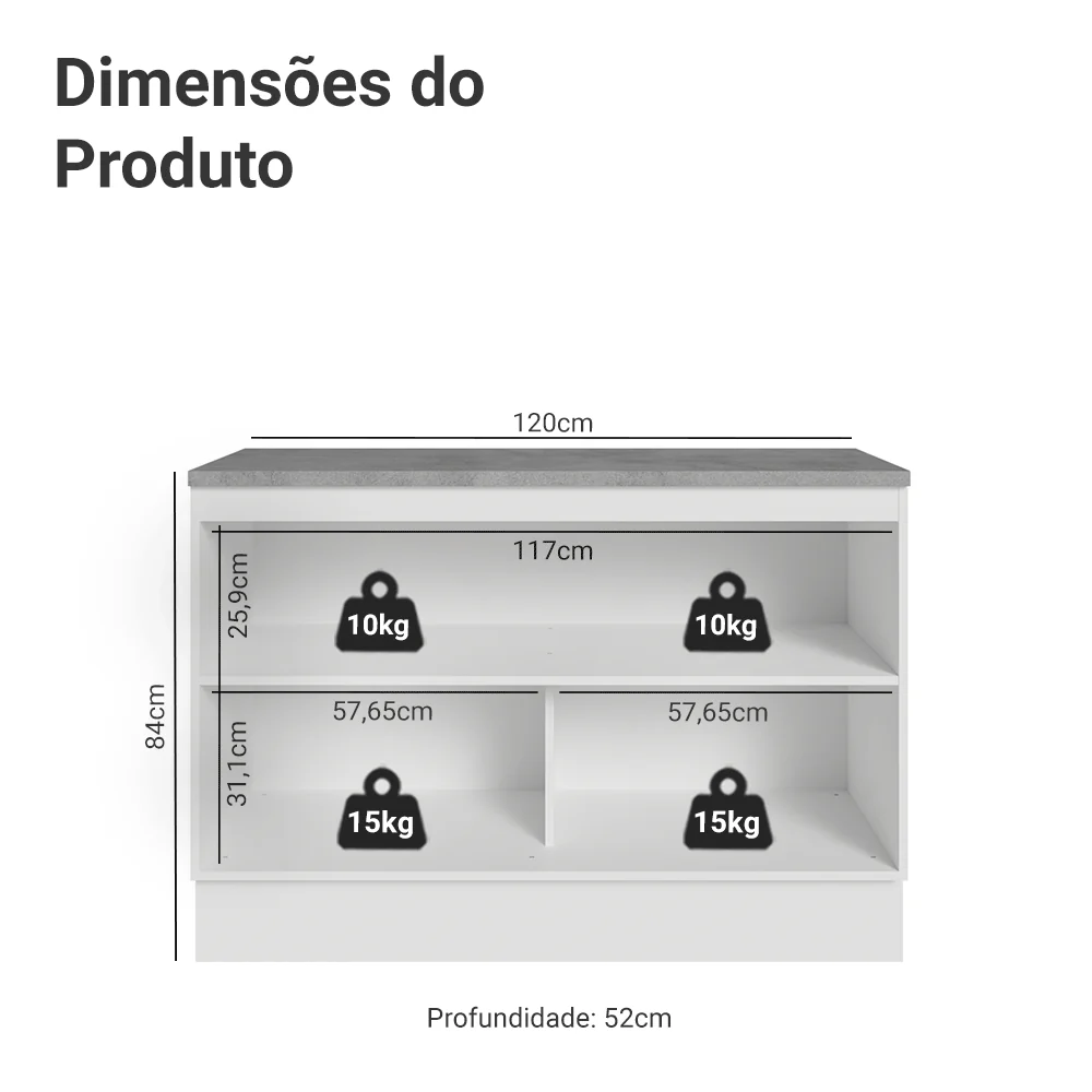 Balcão de Cozinha 120 cm 2 Portas Branco Vik Madesa - Image 2