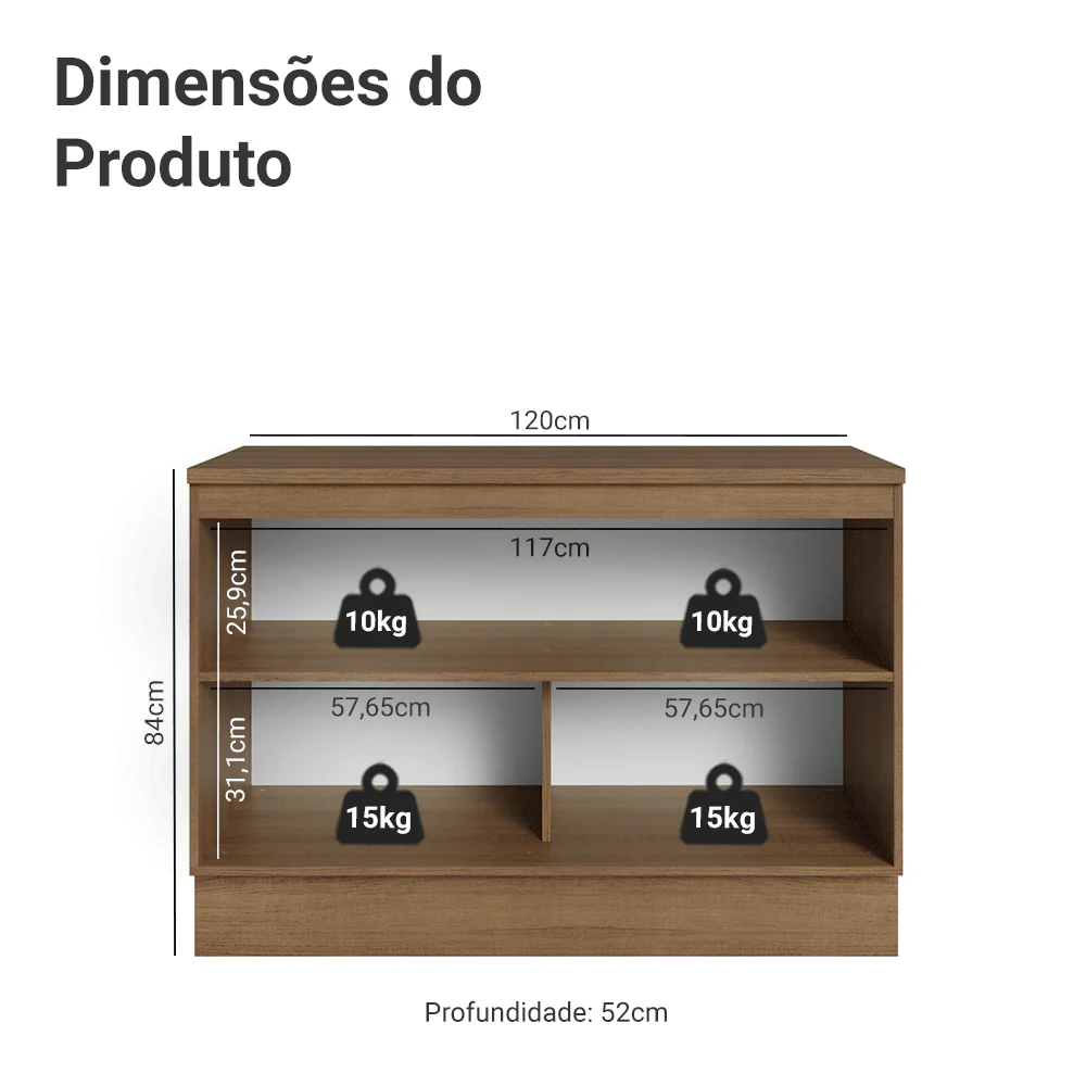 Balcão de Cozinha 120 cm 2 Portas Rustic/Cinza Vik Madesa - Image 2