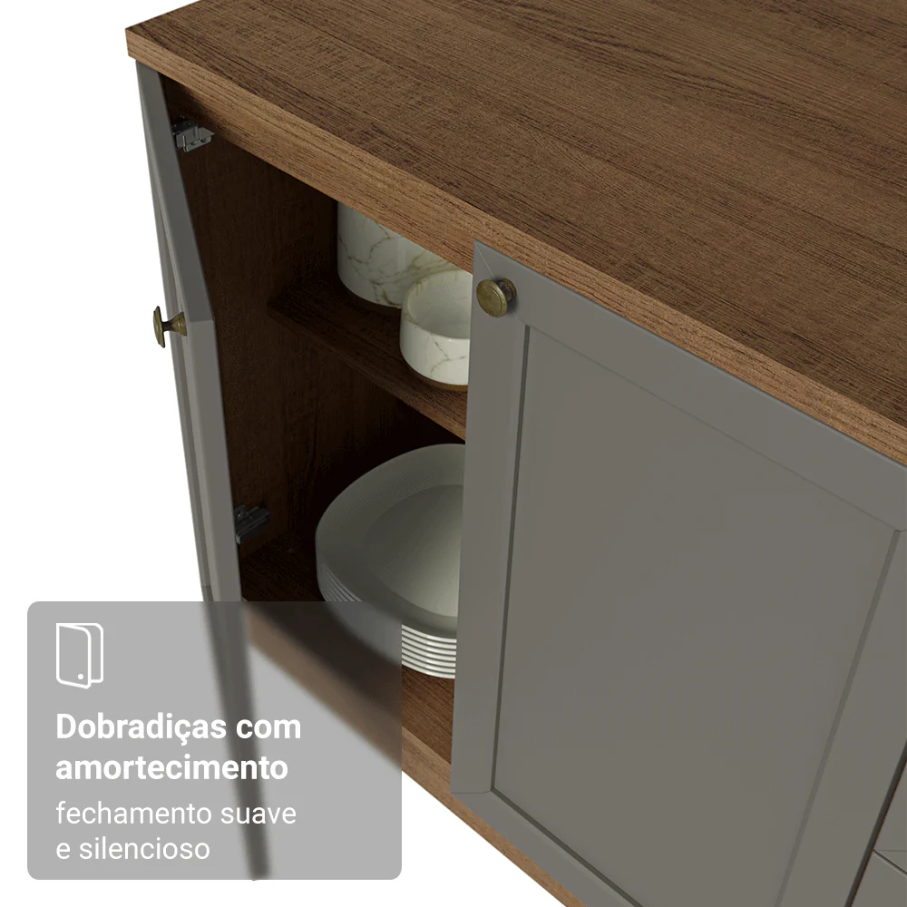 Balcão de Cozinha 120 cm 2 Portas Rustic/Cinza Vik Madesa - Image 7