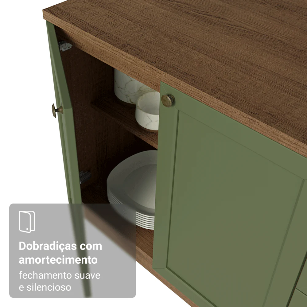 Balcão de Cozinha 120 cm 2 Portas Rustic/Verde Vik Madesa - Image 7
