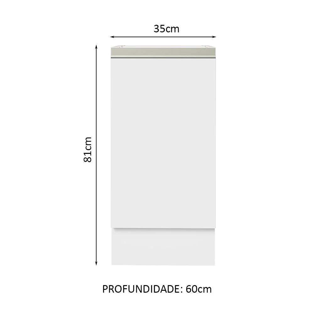 Balcão Cozinha 35 x 60 cm 1 Porta (Sem Tampo) Branco Glamy Madesa - Image 2
