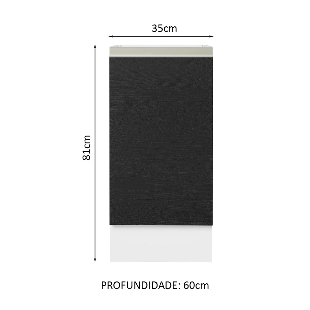 Balcão Cozinha 35 x 60 cm 1 Porta (Sem Tampo) Branco/Preto Glamy Madesa - Image 2