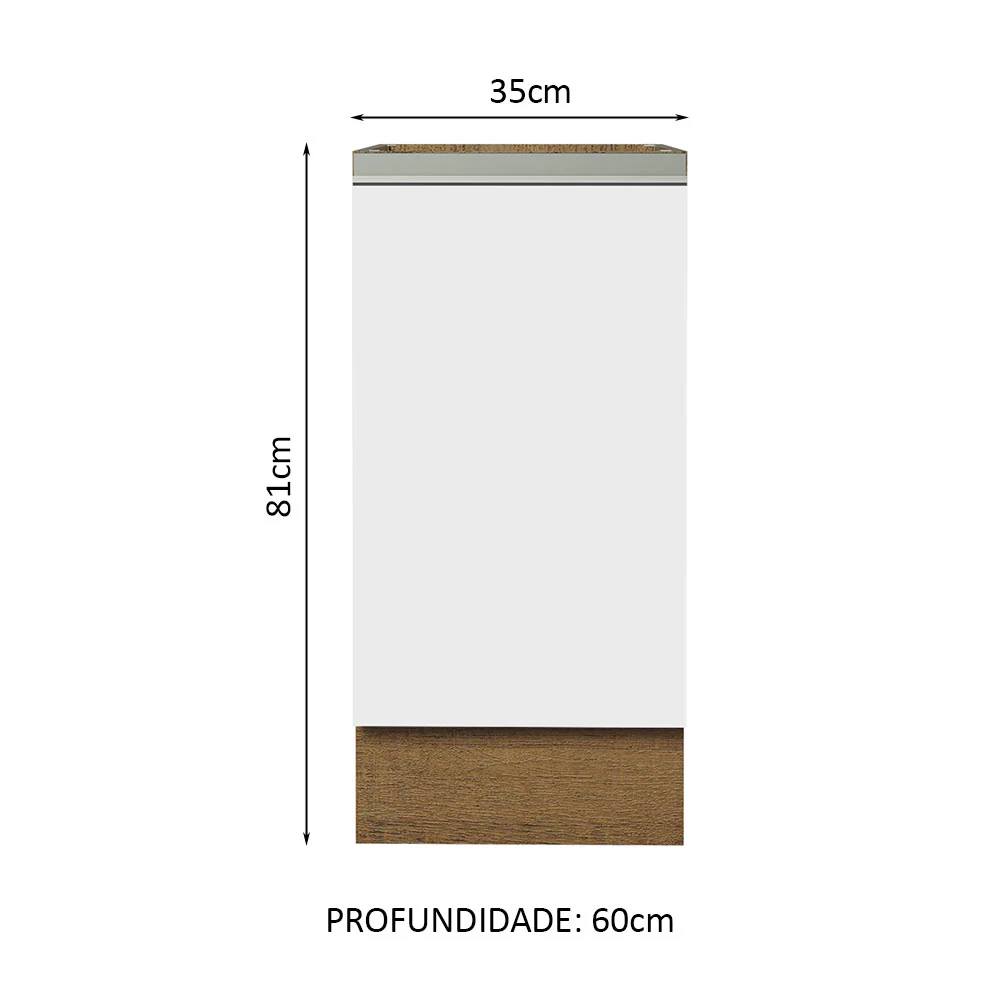 Balcão Cozinha 35 x 60 cm 1 Porta (Sem Tampo) Rustic/Branco Glamy Madesa - Image 2