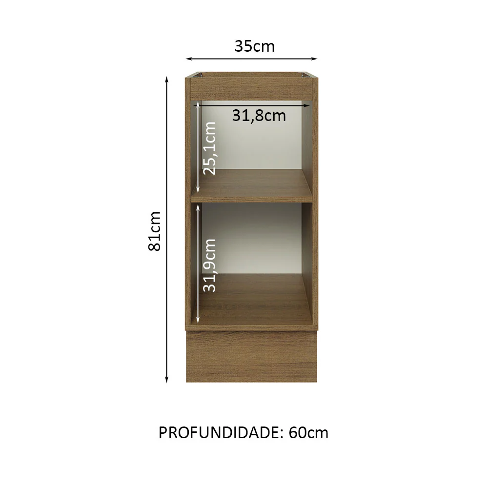 Balcão Cozinha 35 x 60 cm 1 Porta (Sem Tampo) Rustic/Branco Glamy Madesa - Image 3