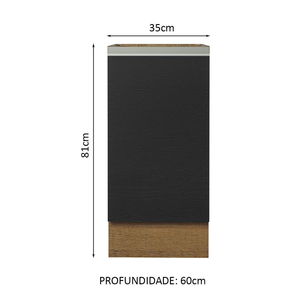 Balcão Cozinha 35 x 60 cm 1 Porta (Sem Tampo) Rustic/Preto Glamy Madesa - Image 2