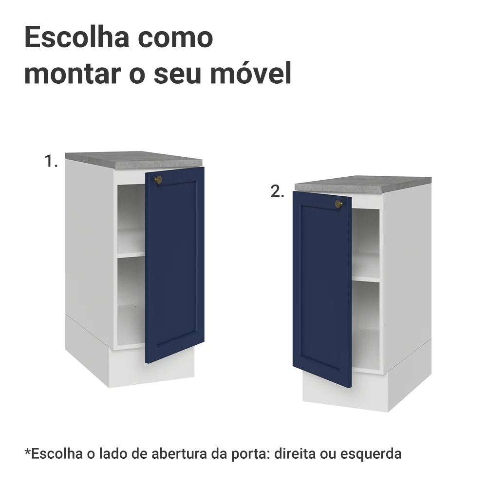 Balcão de Cozinha 35 x 60 cm 1 Porta (Com Tampo) Branco/Azul Vik Madesa - Image 4