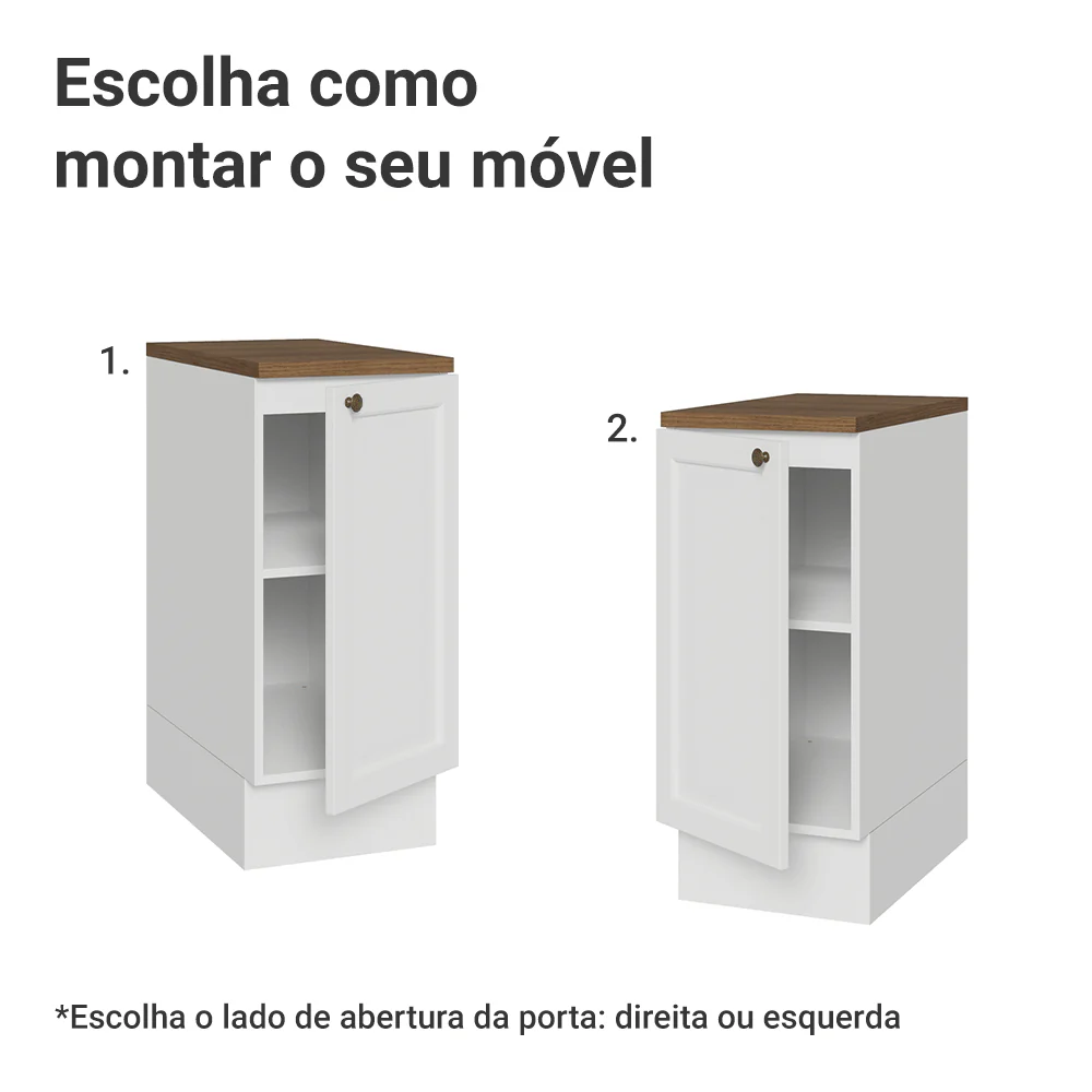 Balcão de Cozinha 35 x 60 cm 1 Porta (Com Tampo) Branco/Rustic Vik Madesa - Image 4
