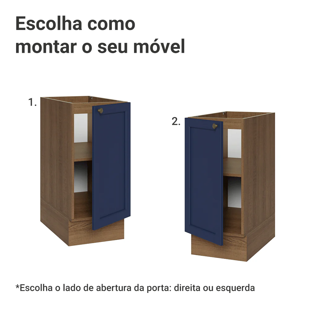Balcão de Cozinha 35 x 60 cm 1 Porta (Sem Tampo) Rustic/Azul Vik Madesa - Image 4
