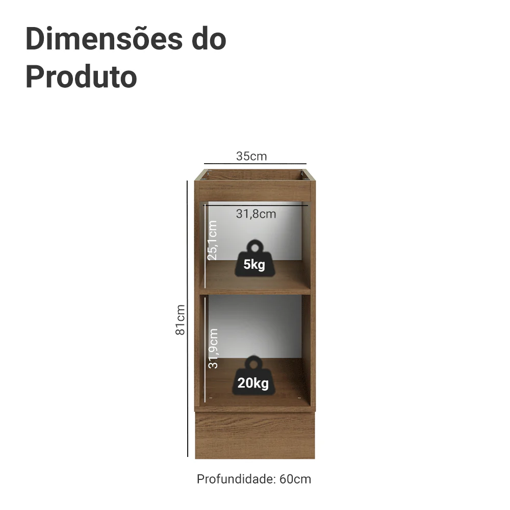Balcão de Cozinha 35 x 60 cm 1 Porta (Sem Tampo) Rustic/Branco Vik Madesa - Image 2