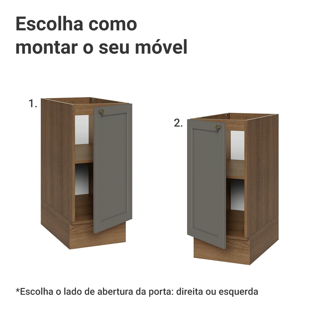 Balcão de Cozinha 35 x 60 cm 1 Porta (Sem Tampo) Rustic/Cinza Vik Madesa - Image 4