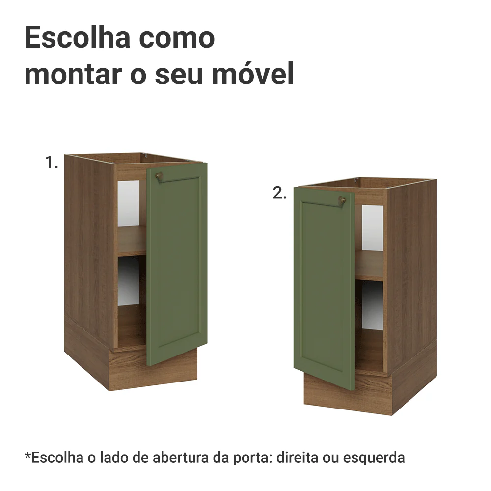 Balcão de Cozinha 35 x 60 cm 1 Porta (Sem Tampo) Rustic/Verde Vik Madesa - Image 4