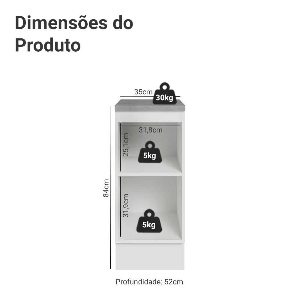 Balcão de Cozinha 35 cm 1 Porta Branco/Cinza Vik Madesa - Image 2