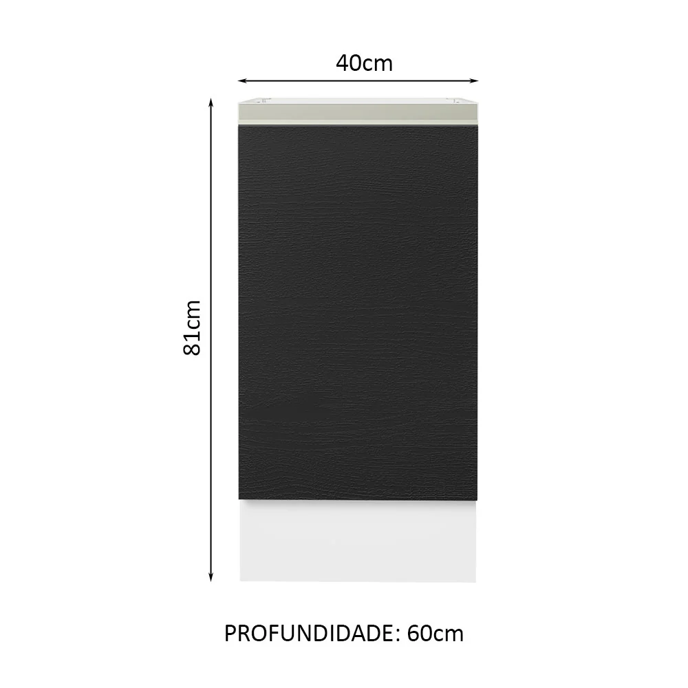 Balcão Cozinha 40 x 60 cm 1 Porta (Sem Tampo) Branco/Preto Glamy Madesa - Image 2