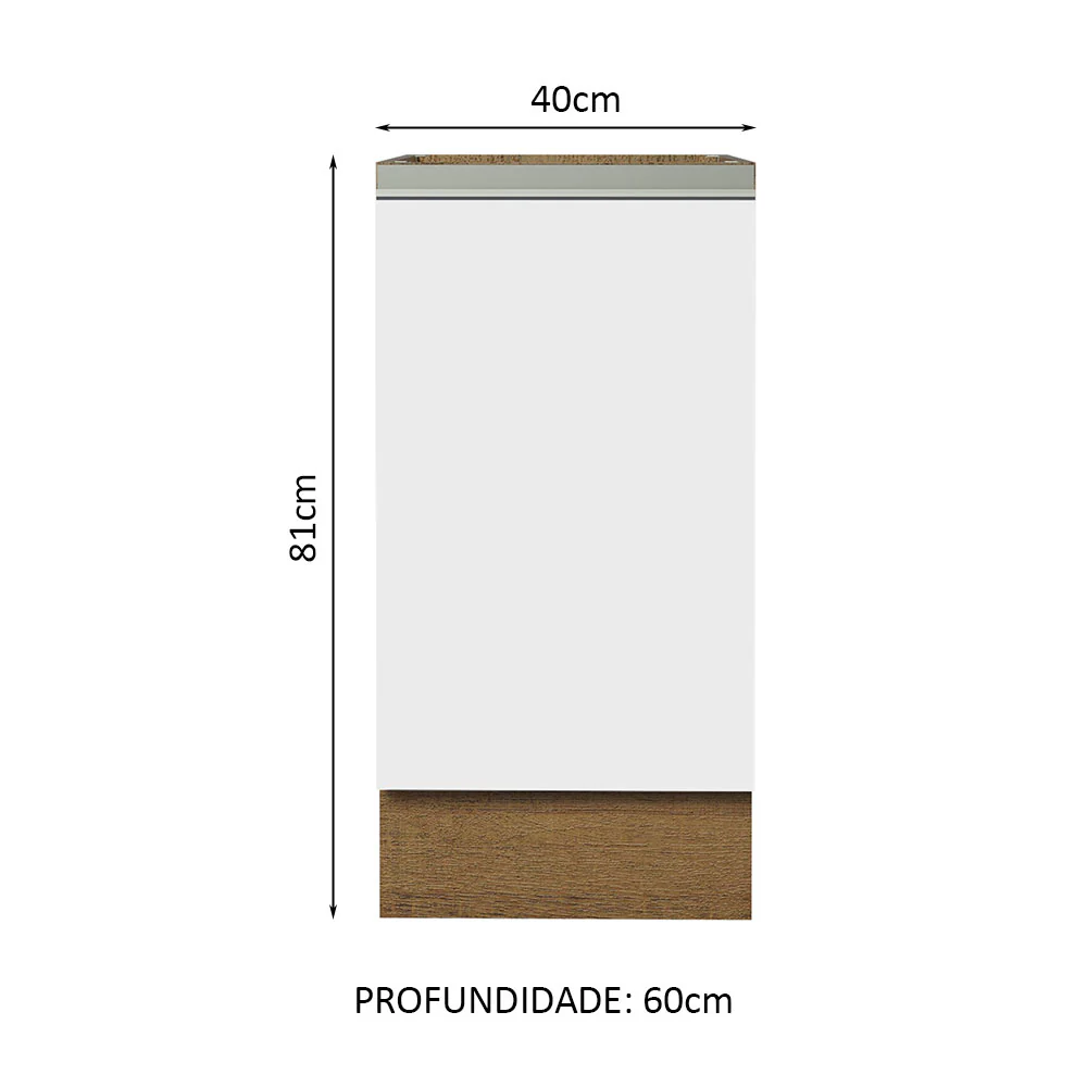 Balcão Cozinha 40 x 60 cm 1 Porta (Sem Tampo) Rustic/Branco Glamy Madesa - Image 2