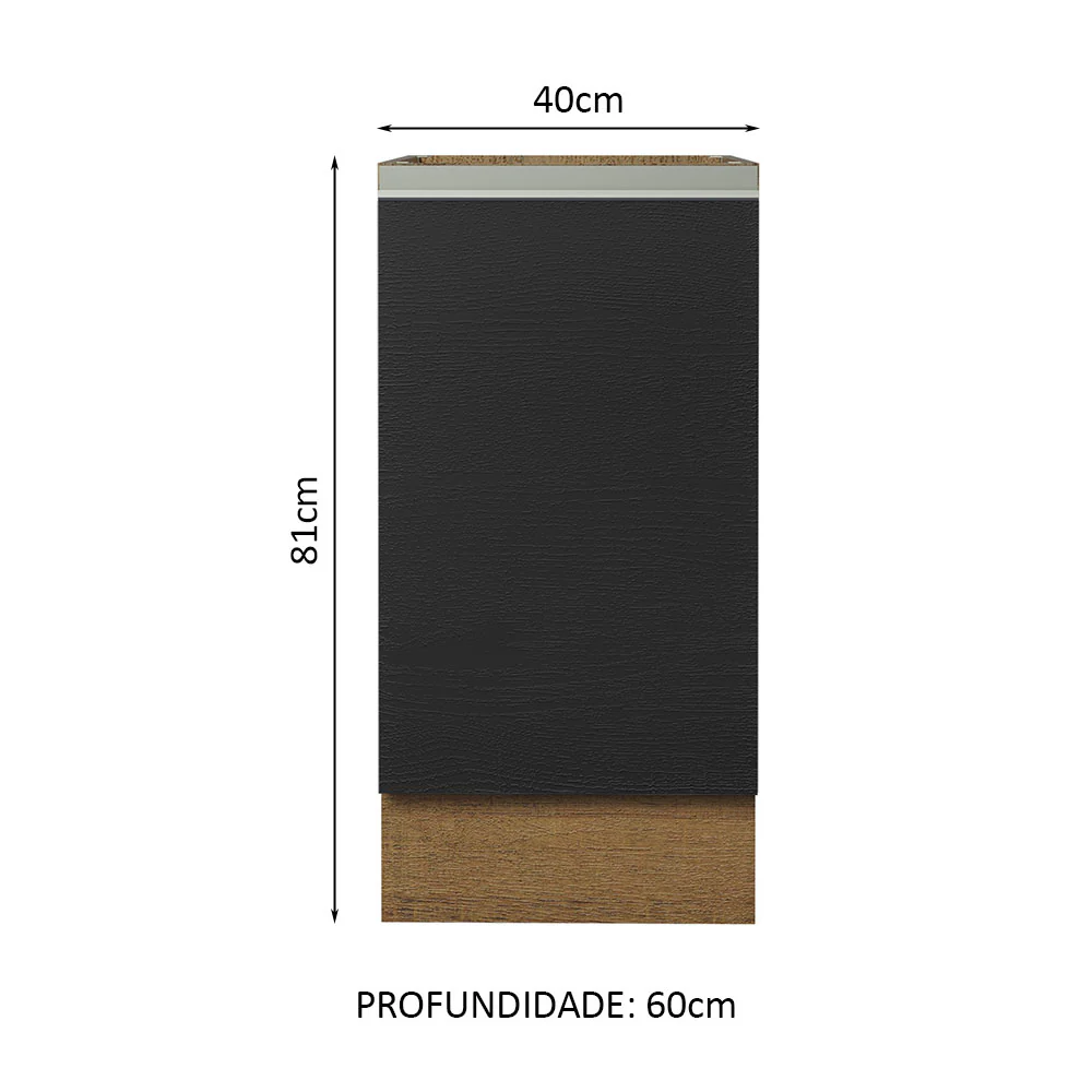 Balcão Cozinha 40 x 60 cm 1 Porta (Sem Tampo) Rustic/Preto Glamy Madesa - Image 2