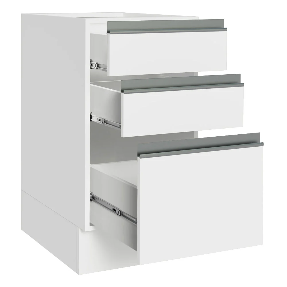 Balcão Cozinha 40 x 60 cm 3 Gavetas (Sem Tampo) Branco Glamy Madesa - Image 3