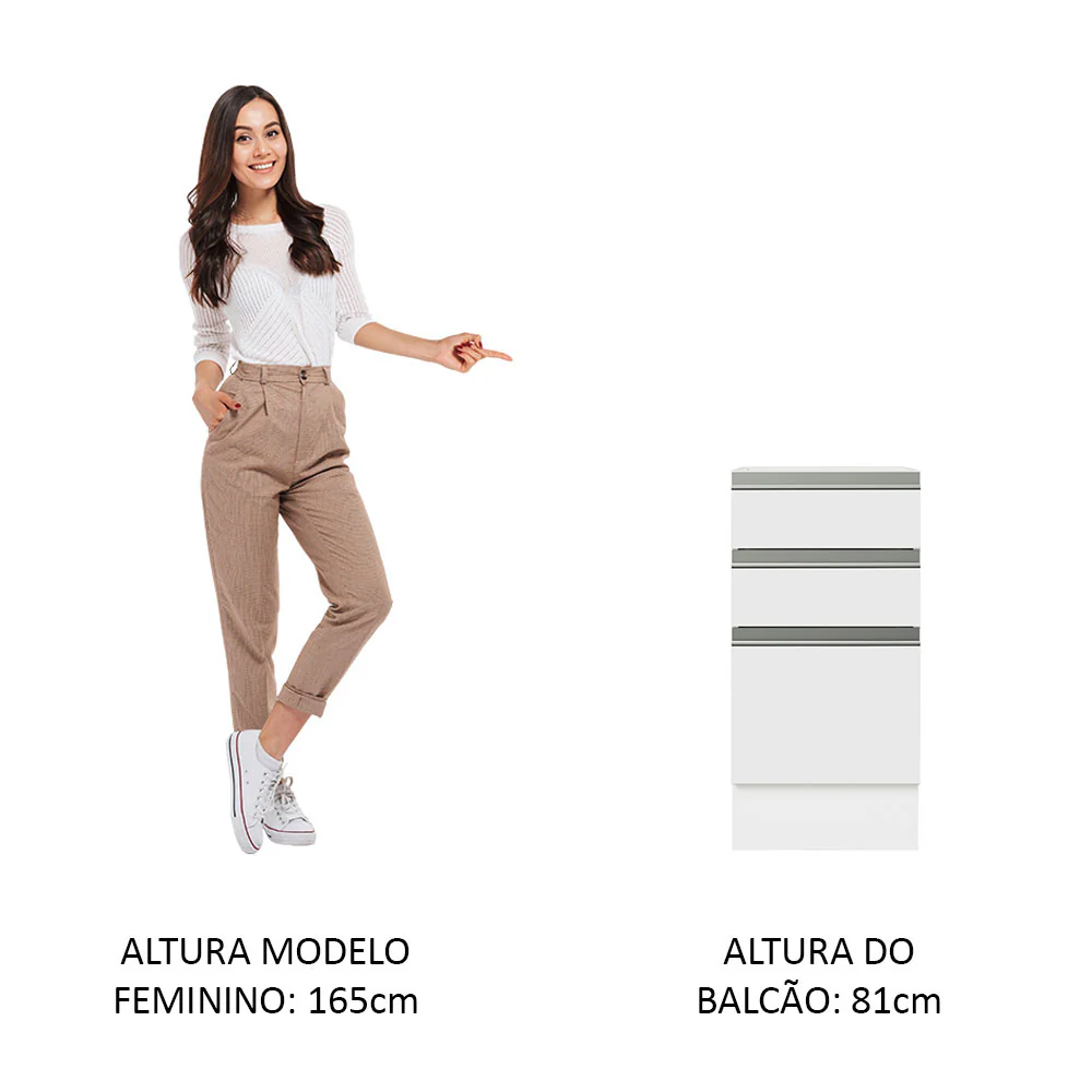 Balcão Cozinha 40 x 60 cm 3 Gavetas (Sem Tampo) Branco Glamy Madesa - Image 4