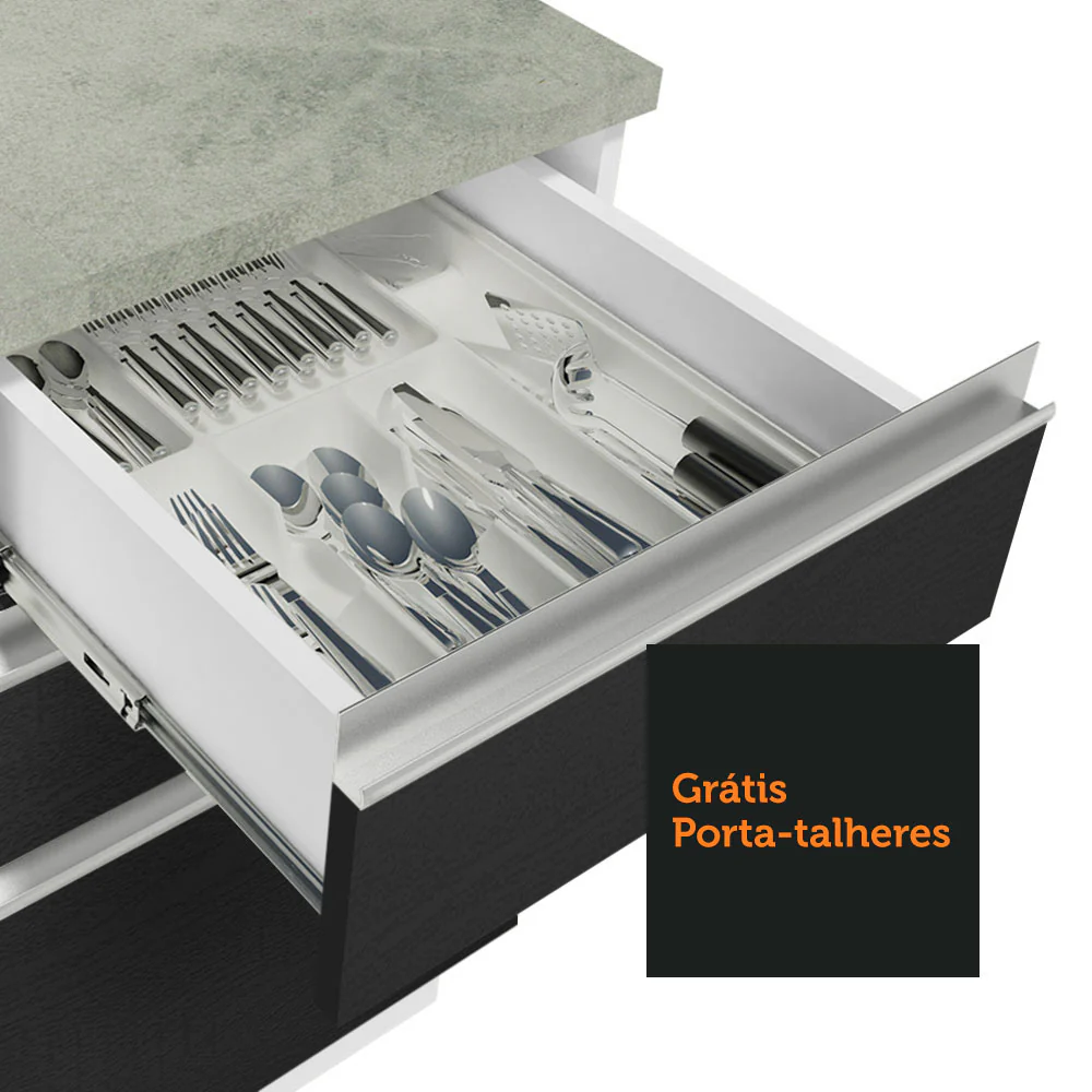 Balcão Cozinha 40 x 60 cm 3 Gavetas (Sem Tampo) Branco/Preto Glamy Madesa - Image 8