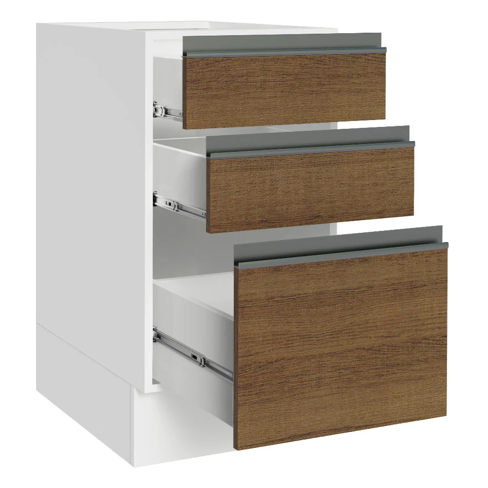 Balcão Cozinha 40 x 60 cm 3 Gavetas (Sem Tampo) Branco/Rustic Glamy Madesa - Image 3