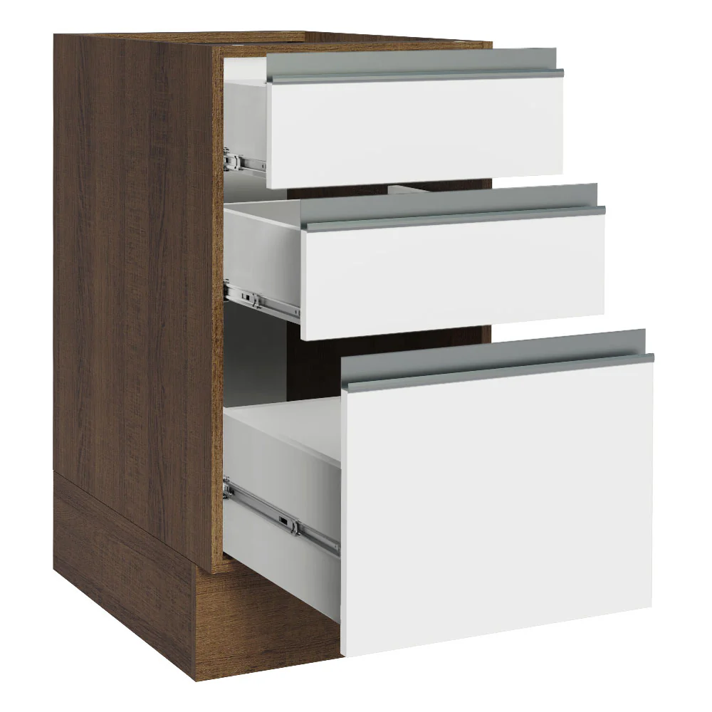 Balcão Cozinha 40 x 60 cm 3 Gavetas (Sem Tampo) Rustic/Branco Glamy Madesa - Image 3