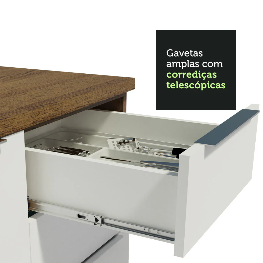Balcão Cozinha 40 x 60 cm 3 Gavetas (Sem Tampo) Rustic/Branco Stella Madesa - Image 6