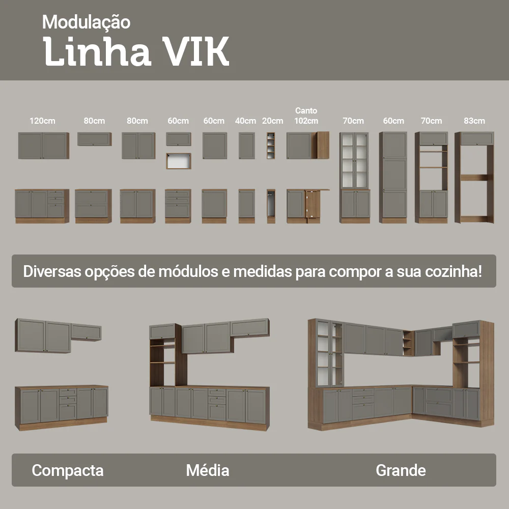 Balcão de Cozinha 40 x 60 cm 1 Porta (Com Tampo) Rustic/Cinza Vik Madesa - Image 10