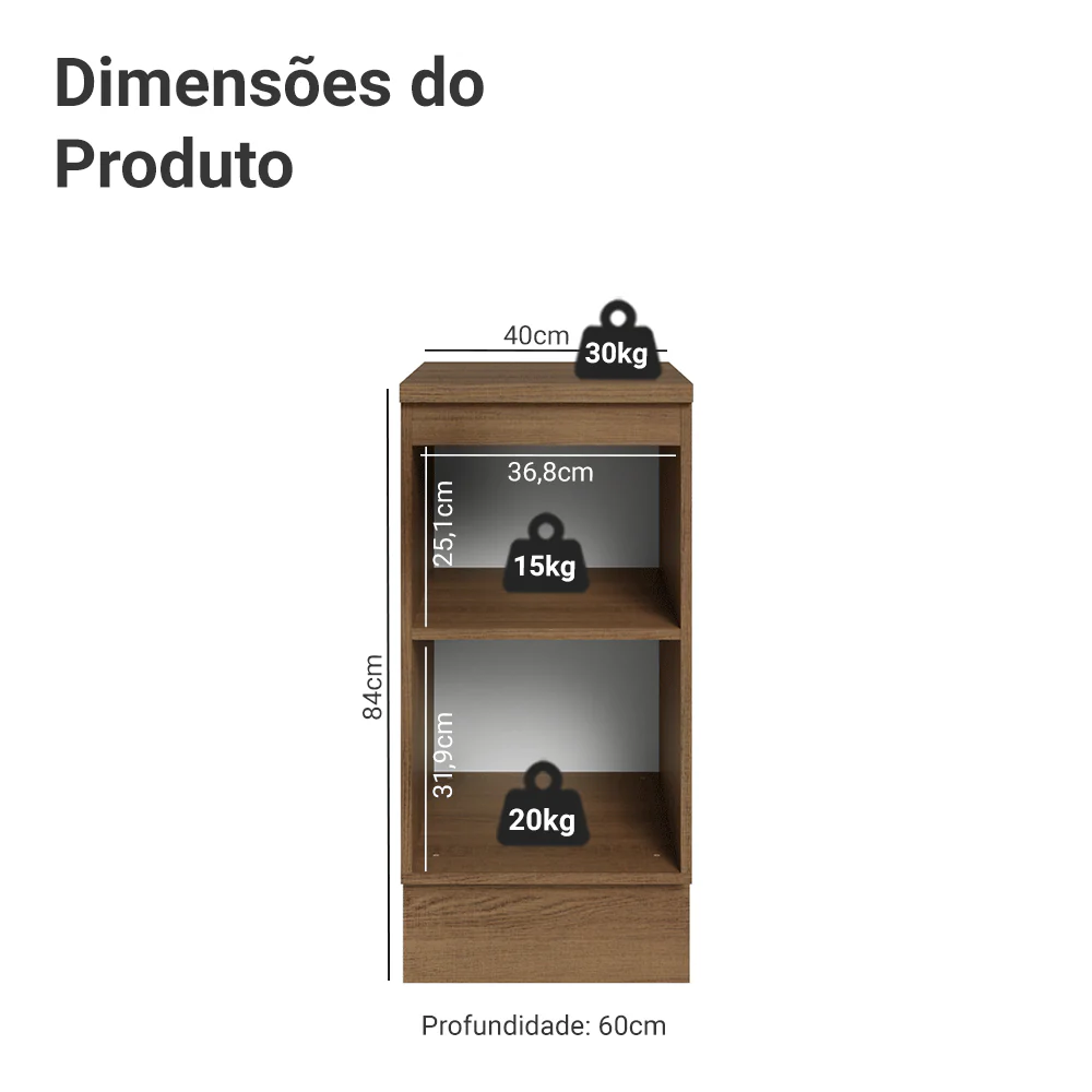 Balcão de Cozinha 40 x 60 cm 1 Porta (Com Tampo) Rustic/Cinza Vik Madesa - Image 2