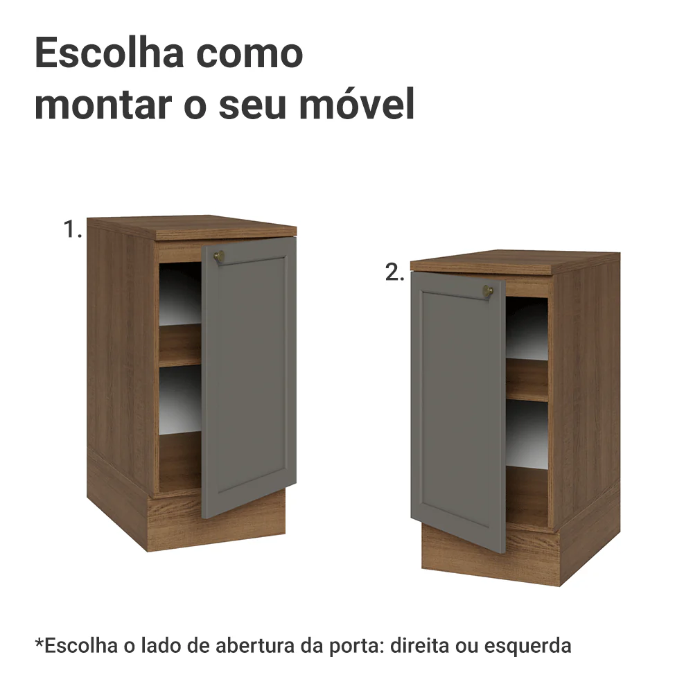 Balcão de Cozinha 40 x 60 cm 1 Porta (Com Tampo) Rustic/Cinza Vik Madesa - Image 4